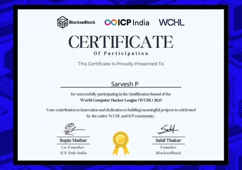 WCHL Global Hackathon 2025 Certificate