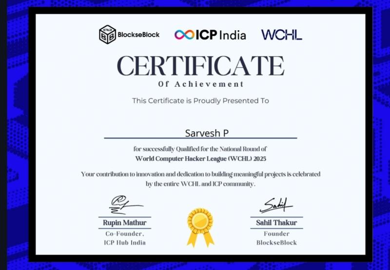 WCHL Qualified for the National Round Certificate