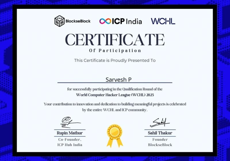 WCHL Global Hackathon 2025 Certificate